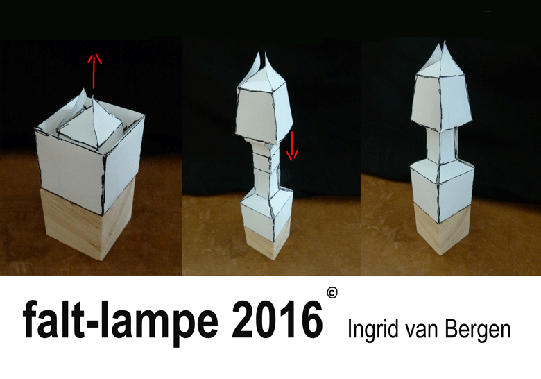 VOUWLAMP Dömitz 2016

uit 1 stuk papier gevouwen en geknipt
papier en hout